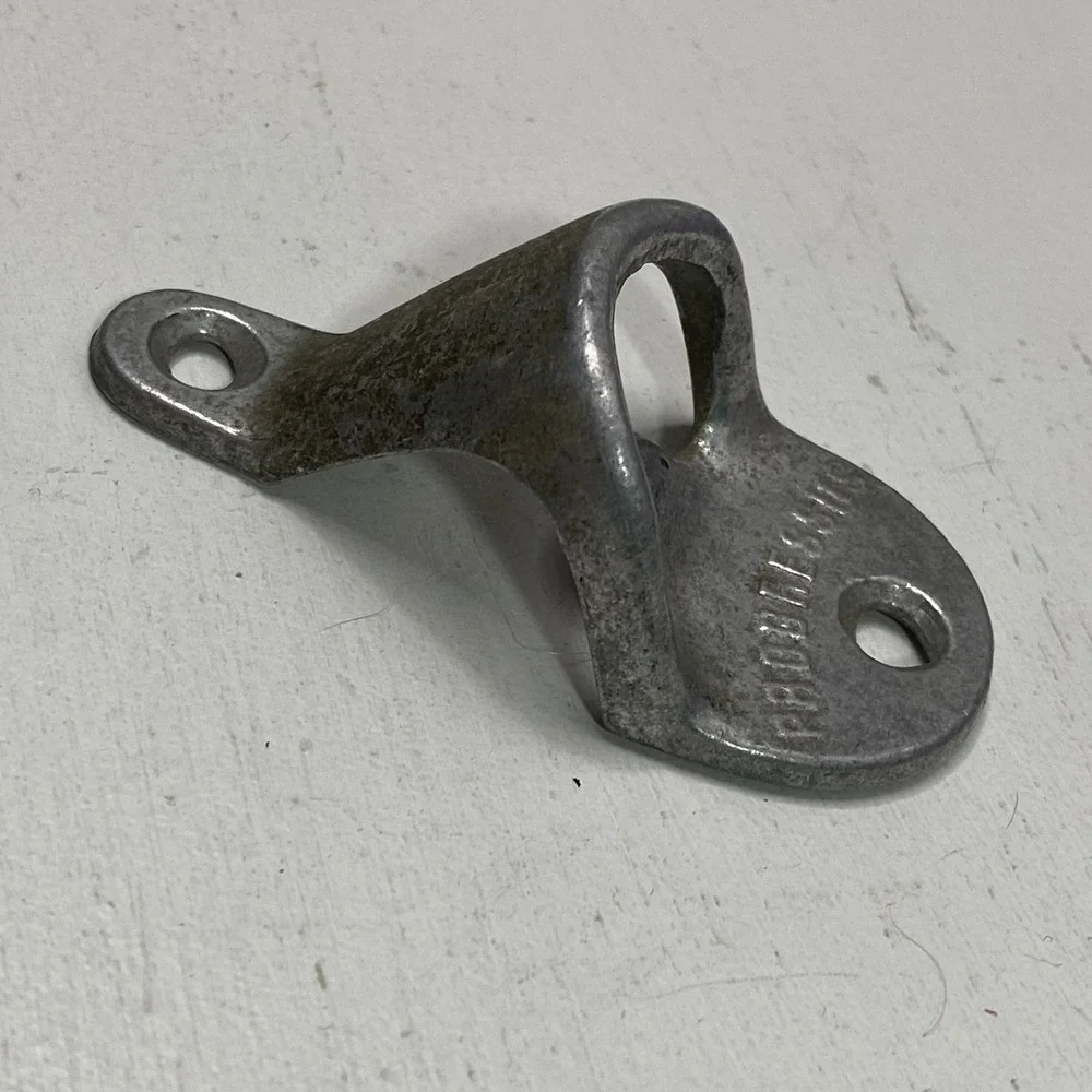 Vintage Progressus Wall Mount Bottle Opener Silver Metal Industrial Bar Tool